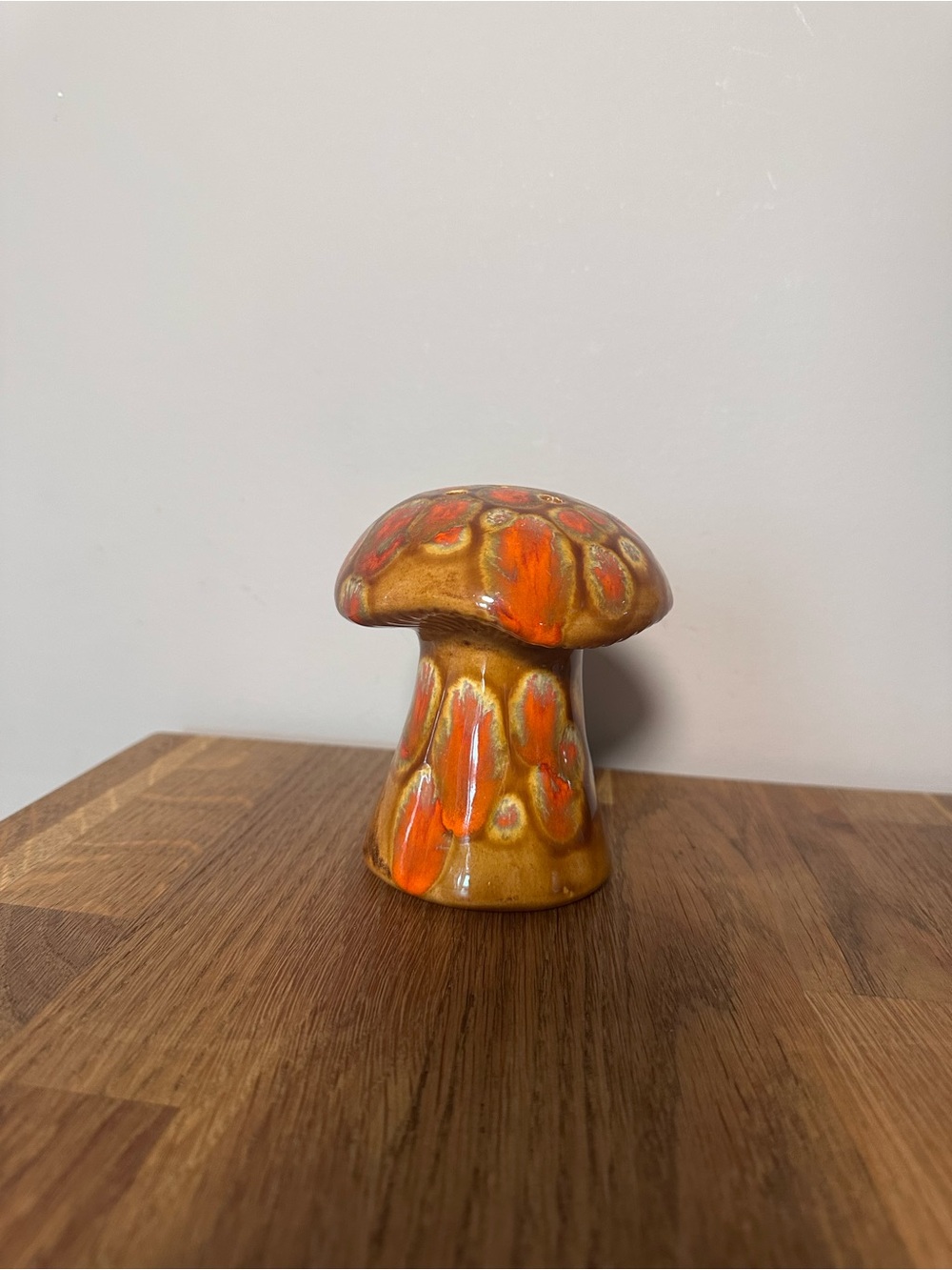 Handcrafted Ceramic Mushroom Sculpture - Orange and Gold